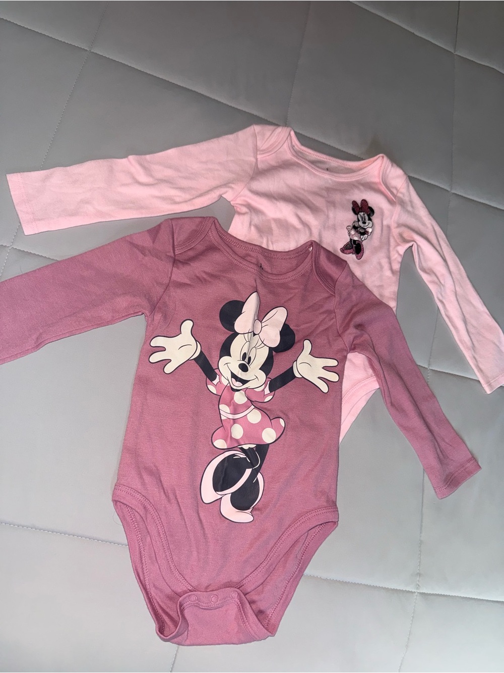Disney Pink & Light Pink Minnie Mouse Long-Sleeve One-Piece Bodysuits